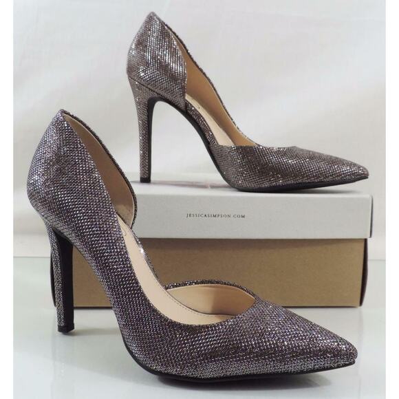 Jessica Simpson Claudette D'Orsay Dress Pumps Heels Bronze Sparkle Mesh - Picture 6 of 8